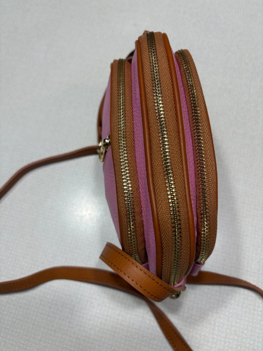 Like New Valentina Genuine Leather (from Italy) Pink and Brown Crossbody - Picture 5 of 8